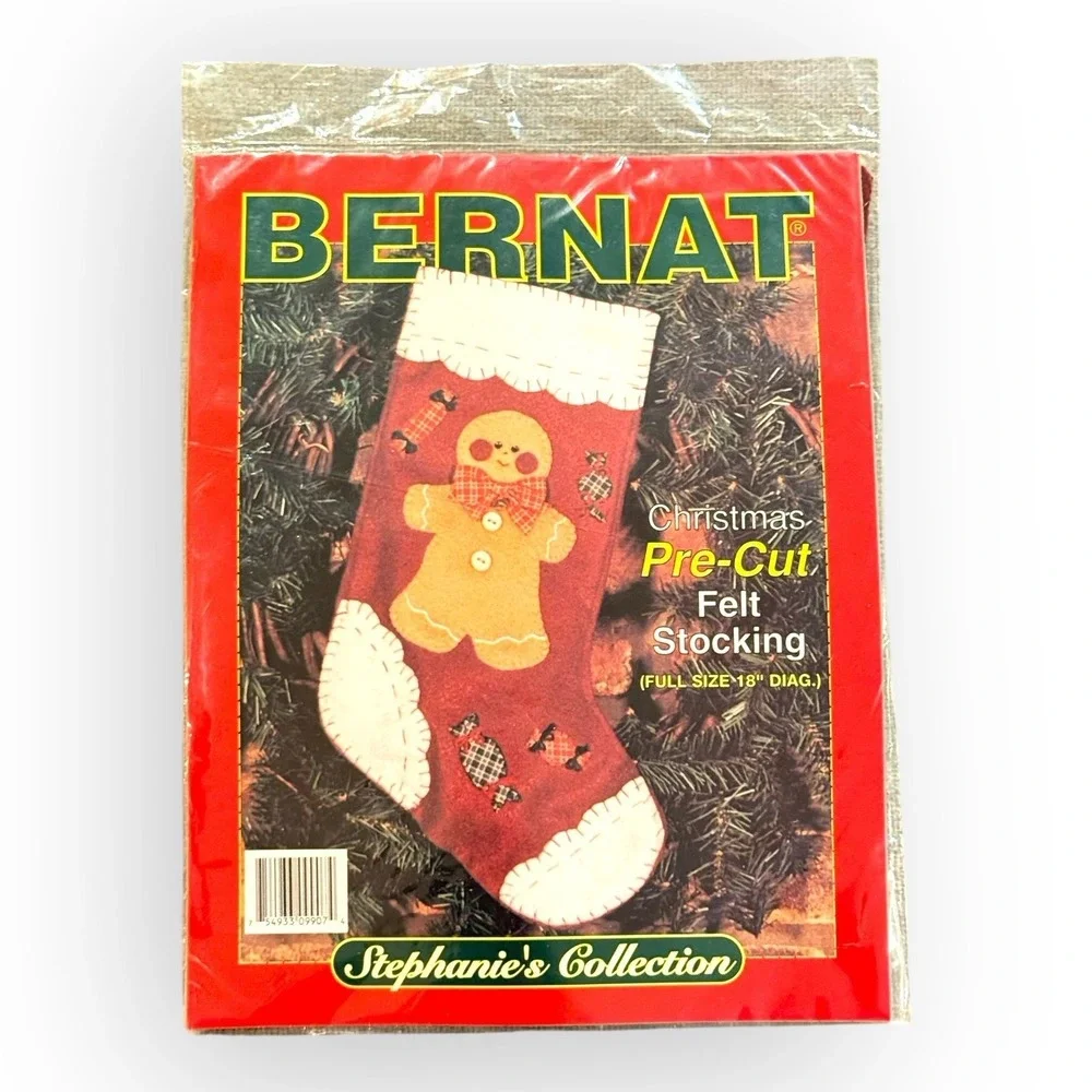 NOS Bernat Gingerbread Man Felt Christmas Stocking Kit Stephanie's‎ Collection